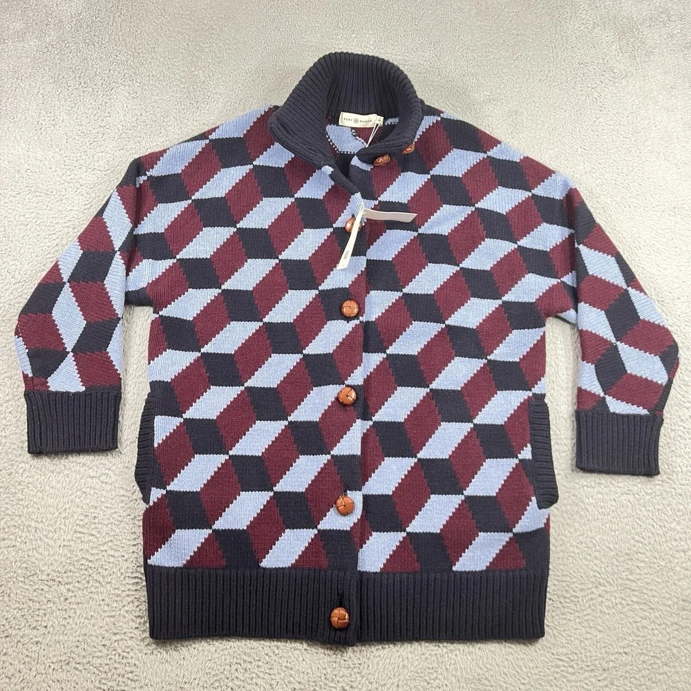 Tory Burch Chevron Sweater Coat Size M  #S7004
